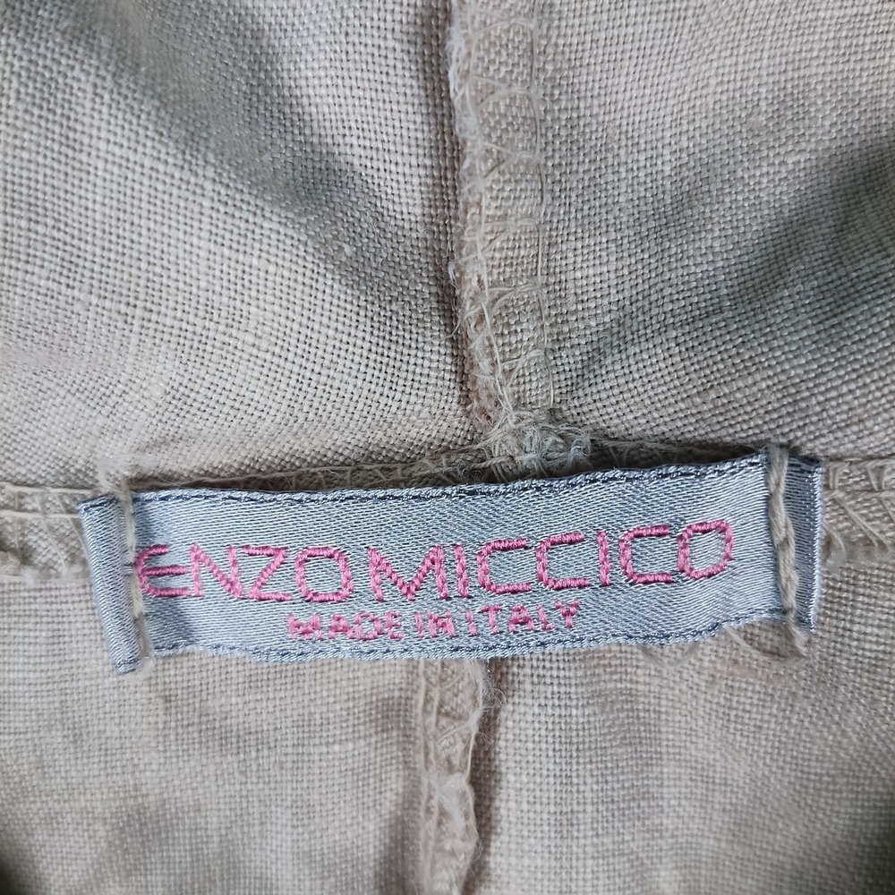 Enzo Miccico Tunic Top Women XL Beige Linen Asymmetrical Sleeveless Hooded ITALY - Picture 3 of 8